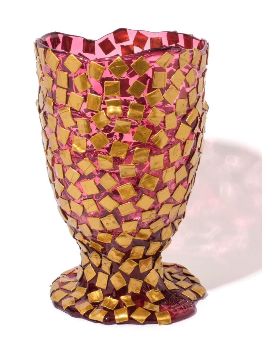 Corsi Rock Vase - Small - Clear Light Fuchsia and Gold (Copy)