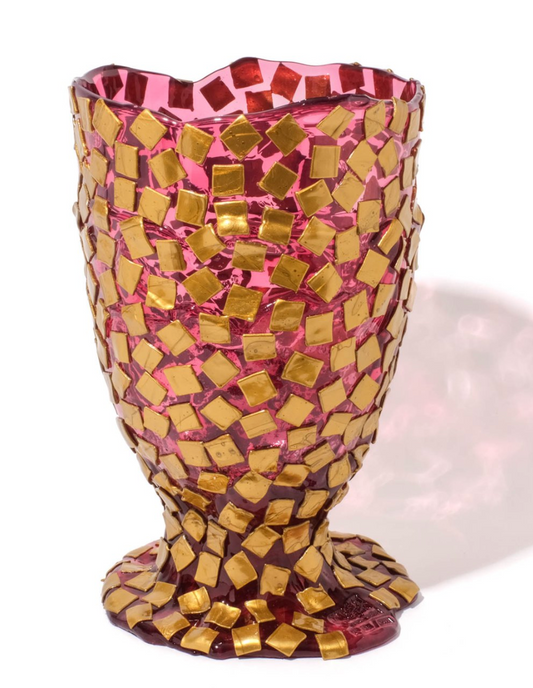 Corsi Rock Vase - Large - Clear Light Fuchsia and Gold
