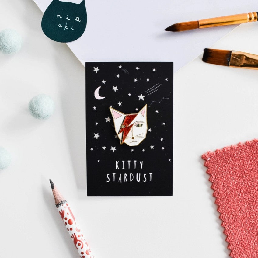 Kitty Stardust Cat Musician Pin