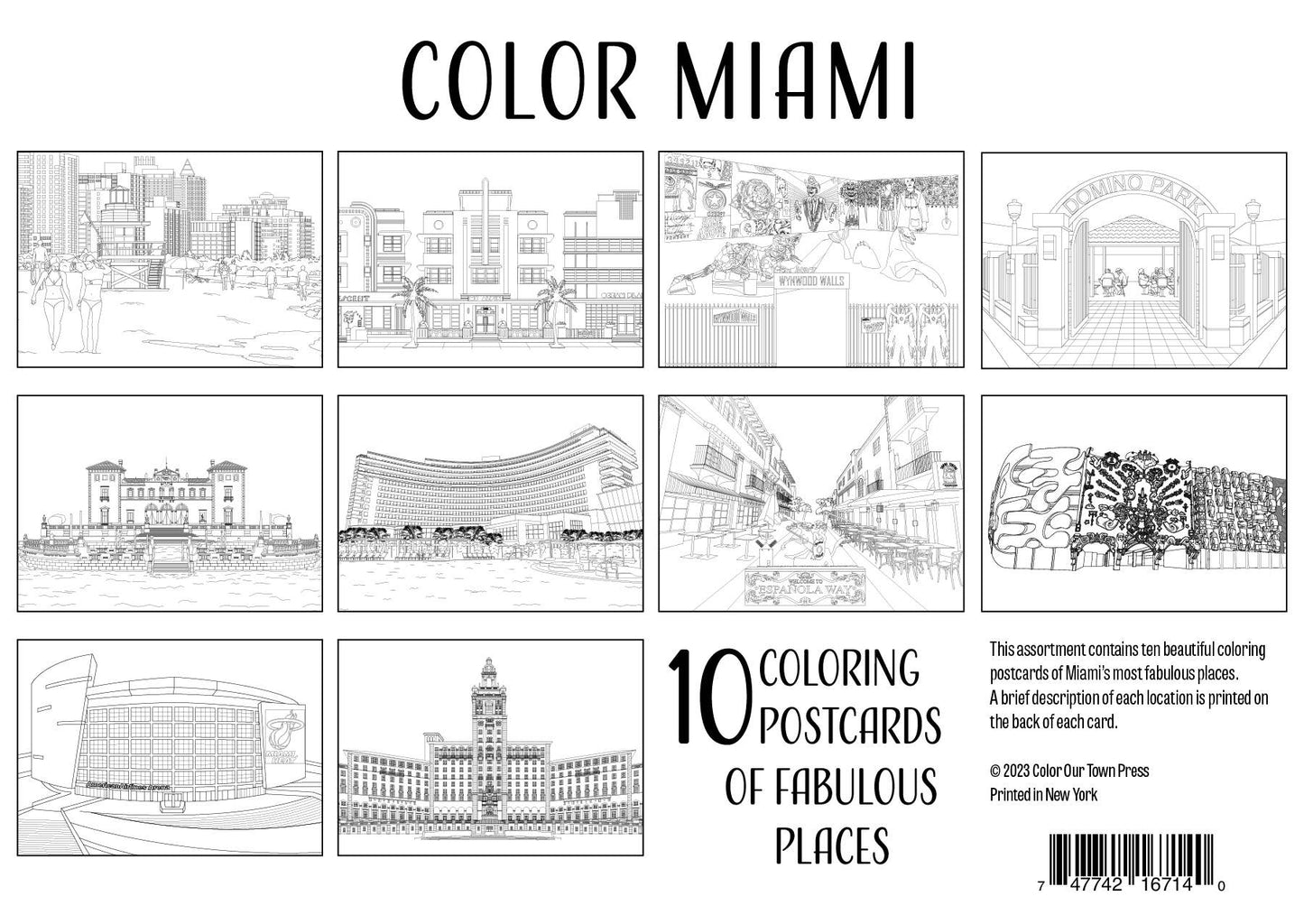 Miami Coloring Postcards - Set of 10 unique designs