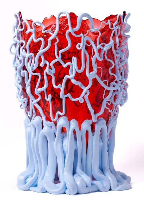 Corsi - Medusa Vase - Clear Dark Ruby And Matt Pastel Blue  - Large